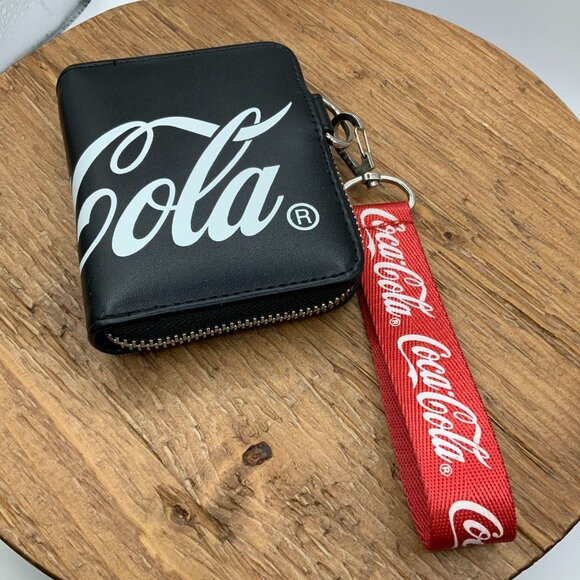Coca-Cola Bifold Black Red Zipper Strap Wallet - Picture 5 of 10